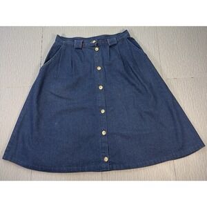 Cherokee Denim Blue VTG Midi Aline Skirt Womens Made in‎ USA 100% Cotton Size 12
